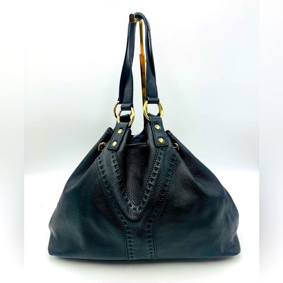 Auth YVES SAINT LAURENT Reversible
Bronze/Black Leather Double Sac Y Tote Bag - Picture 10 of 16